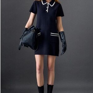 English Factory Black Mini Dress with White Contrast Trim